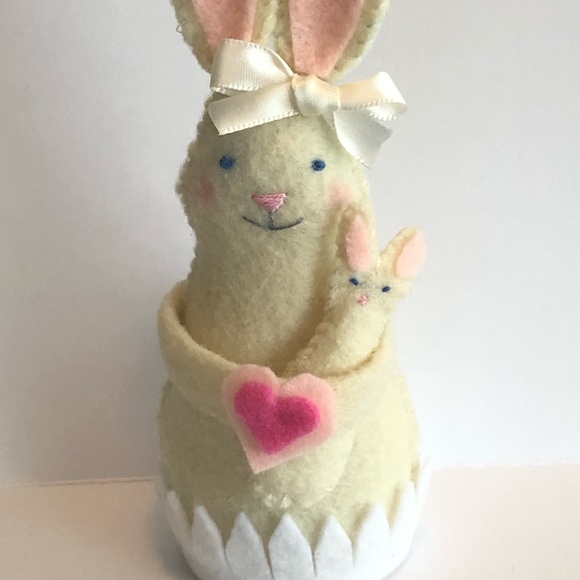 Hand-Sewn Felt Bunny Art Doll with Baby Bunny - Picture 6 of 8